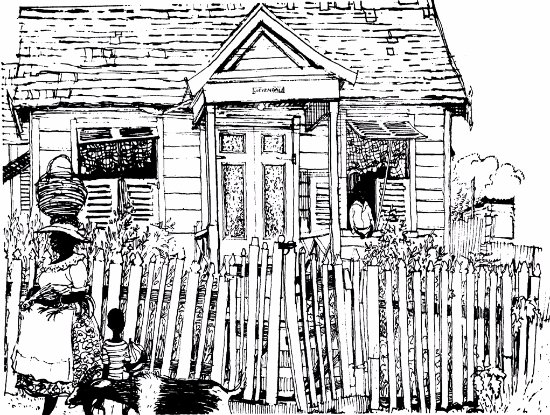 550x415 An Early Drawing Of A Chattel House - Gift Shop Drawing