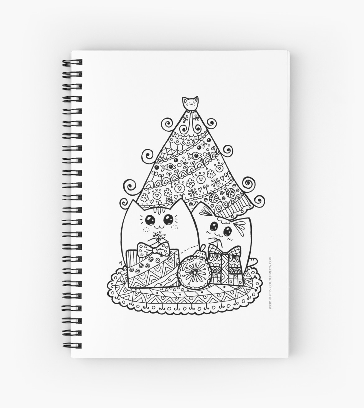 1171x1313 Christmas Cats With Gifts Kawaii Cat Colouring Drawing Spiral - Gifts Drawing
