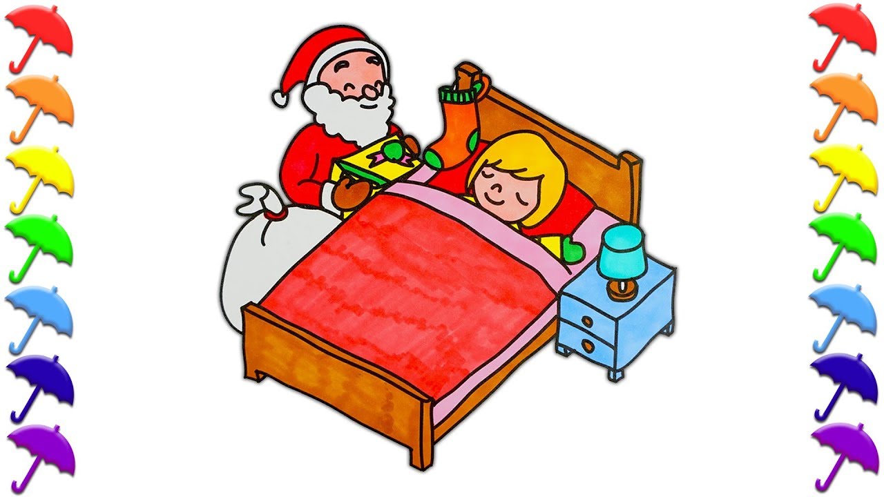 1280x720 drawing for kids santa claus giving gift to kid coloring pages - Gifts Drawing