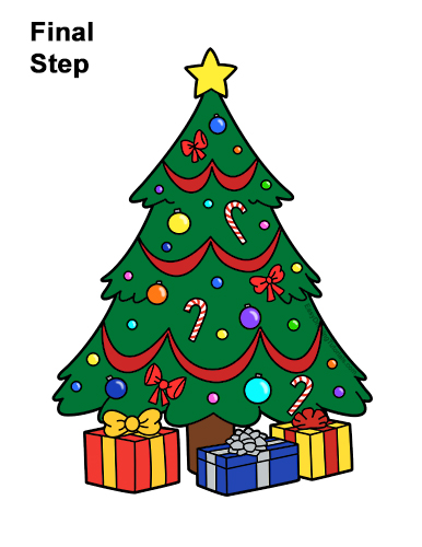 386x500 How To Draw A Christmas Tree Video Step - Gifts Drawing