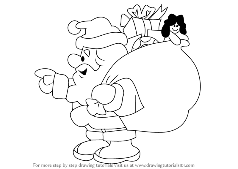 800x569 Learn How To Draw Santa With Presents - Gifts Drawing