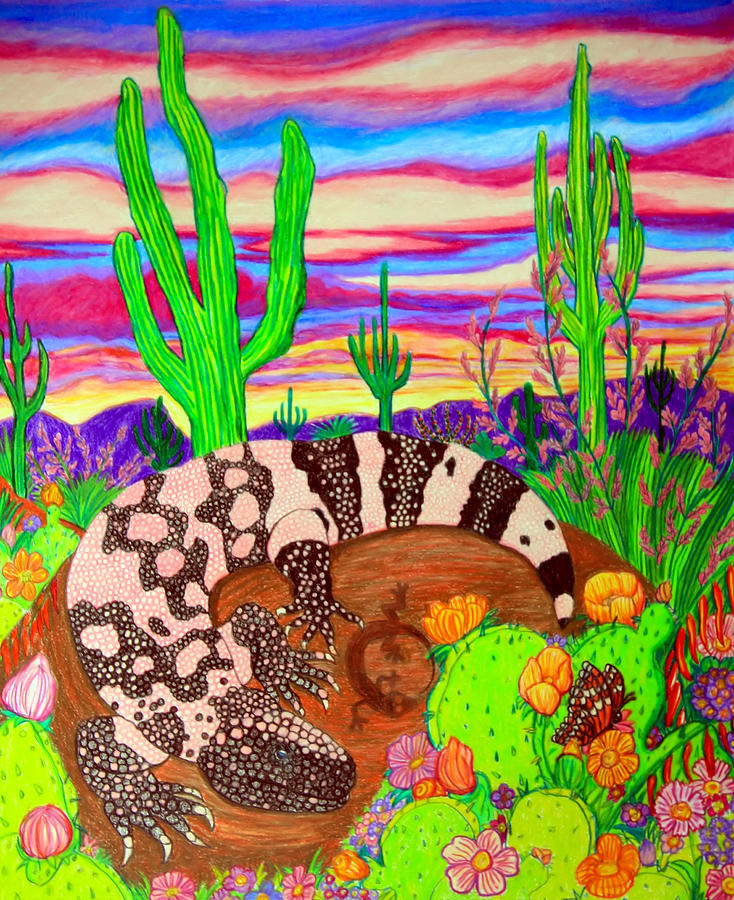 734x900 Gila Monster In Desert Drawing - Gila Monster Drawing