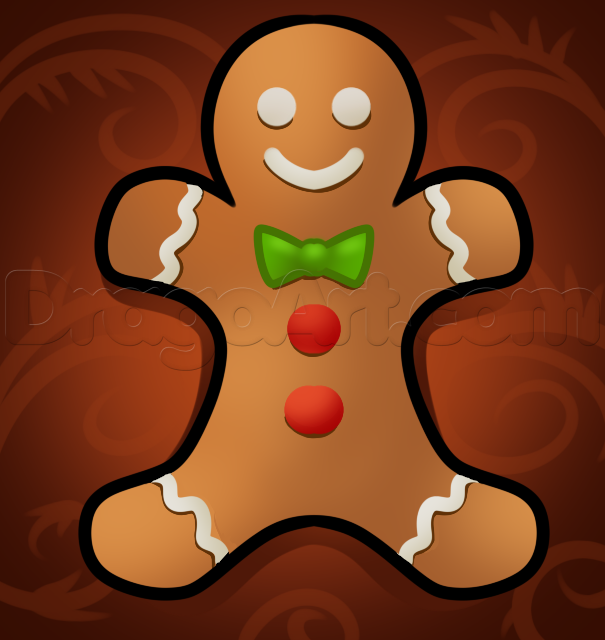 605x640 how to draw a gingerbread man easy, step - Ginger Bread Man Drawing
