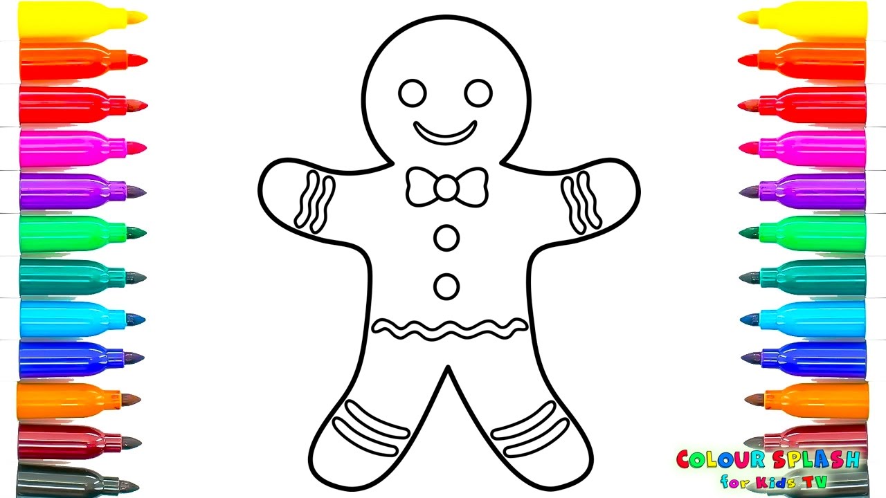 1280x720 coloring pages and drawing gingerbread man art colours for kids - Ginger Bread Man Drawing