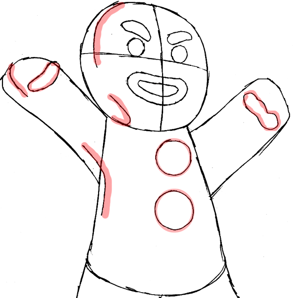 600x611 how to draw gingerbread man from shrek with easy steps drawing - Gingerbread Drawing