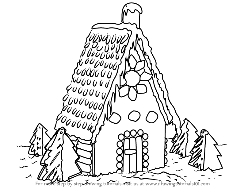 796x616 learn how to draw gingerbread house - Gingerbread Drawing