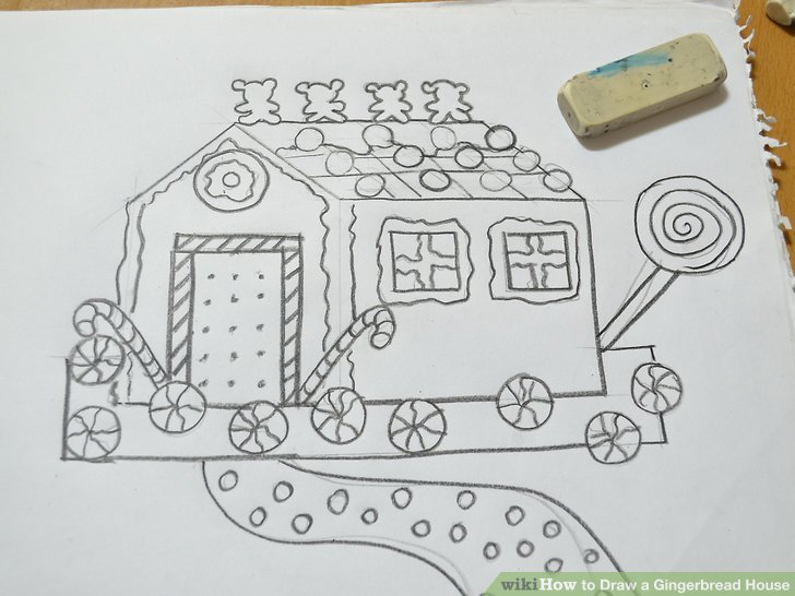 728x546 how to draw a gingerbread house - Gingerbread House Drawing