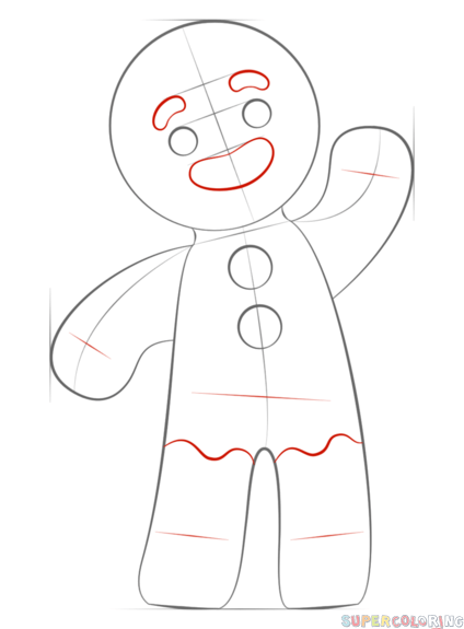 424x575 how to draw a gingerbread man step - Gingerbread Man Drawing