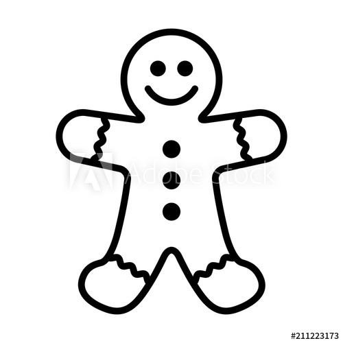500x500 Gingerbread Man Holiday Biscuit Or Cookie Line Art Vector Icon - Gingerbread Man Line Drawing