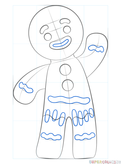 424x575 How To Draw A Gingerbread Man Step - Gingerbread Man Line Drawing