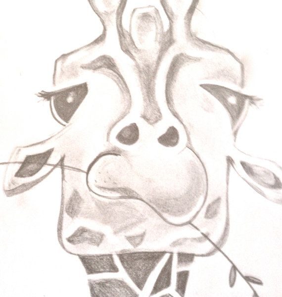 570x600 Funny Easy Drawings Funny Giraffe Drawing Bunnytheduck On Etsy - Giraffe Drawing Easy