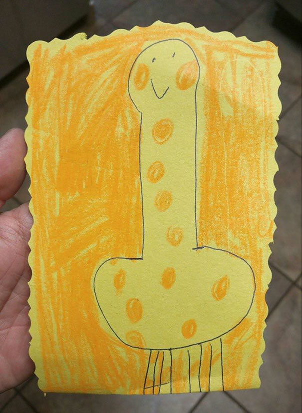 605x827 Kids That Have No Idea How Naughty Their Drawings Are - Giraffe Drawing For Kids