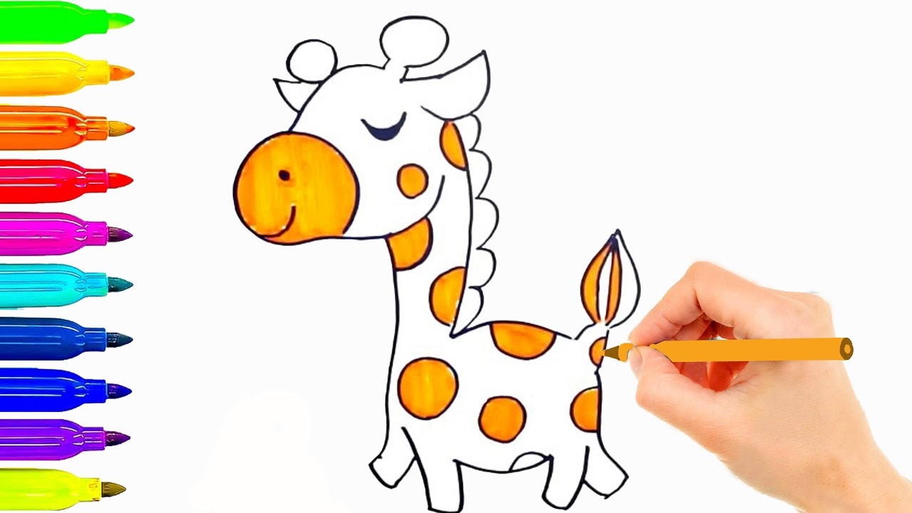 1280x720 How To Draw And Coloring So Cute Giraffe For Kids Learning Color - Giraffe Drawing For Kids