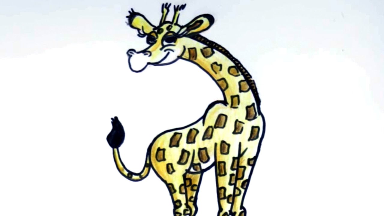 1280x720 How To Draw And Color A Cartoon Giraffe - Giraffe Images Drawing