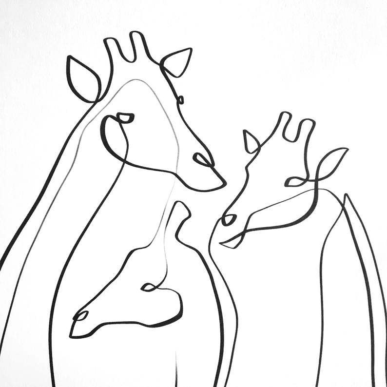 794x794 Giraffe Line Art One Line Drawing Giraffes Print Single Etsy - Giraffe Line Drawing
