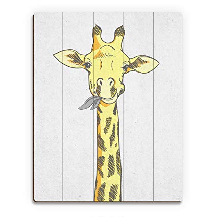 425x425 Yellow Giraffe Happily Eating Leaves In Grey Yellow - Giraffe Line Drawing