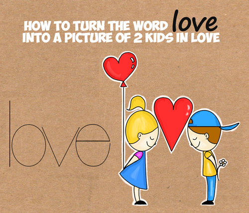 500x427 How To Draw Cartoon Kids In Love From The Word Love In This Easy - Girl And Boy Drawing For Kids