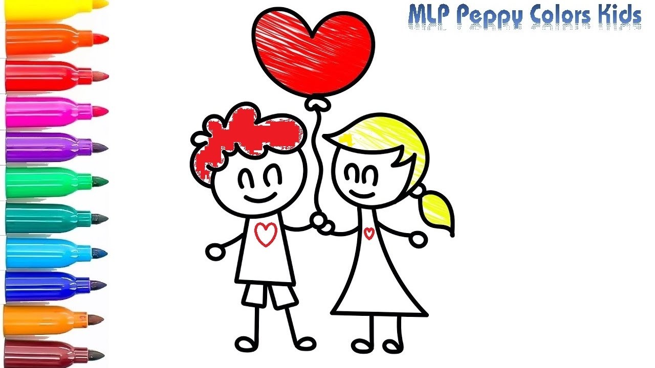 1280x720 Art Colours For Kids, Coloring Book Lovers Girl And Boy, How - Girl And Boy Drawing For Kids