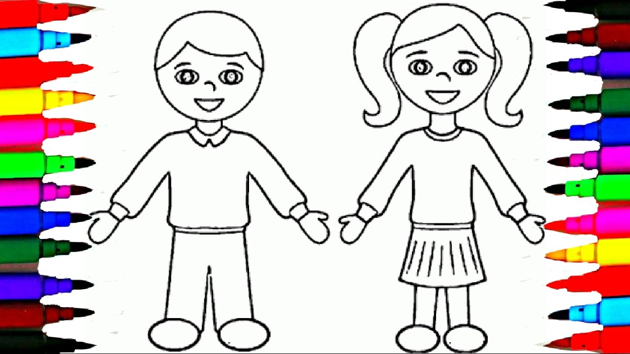 1280x720 School Girl And Boy Coloring Pages L Kids Drawing Coloring Videos - Girl And Boy Drawing For Kids