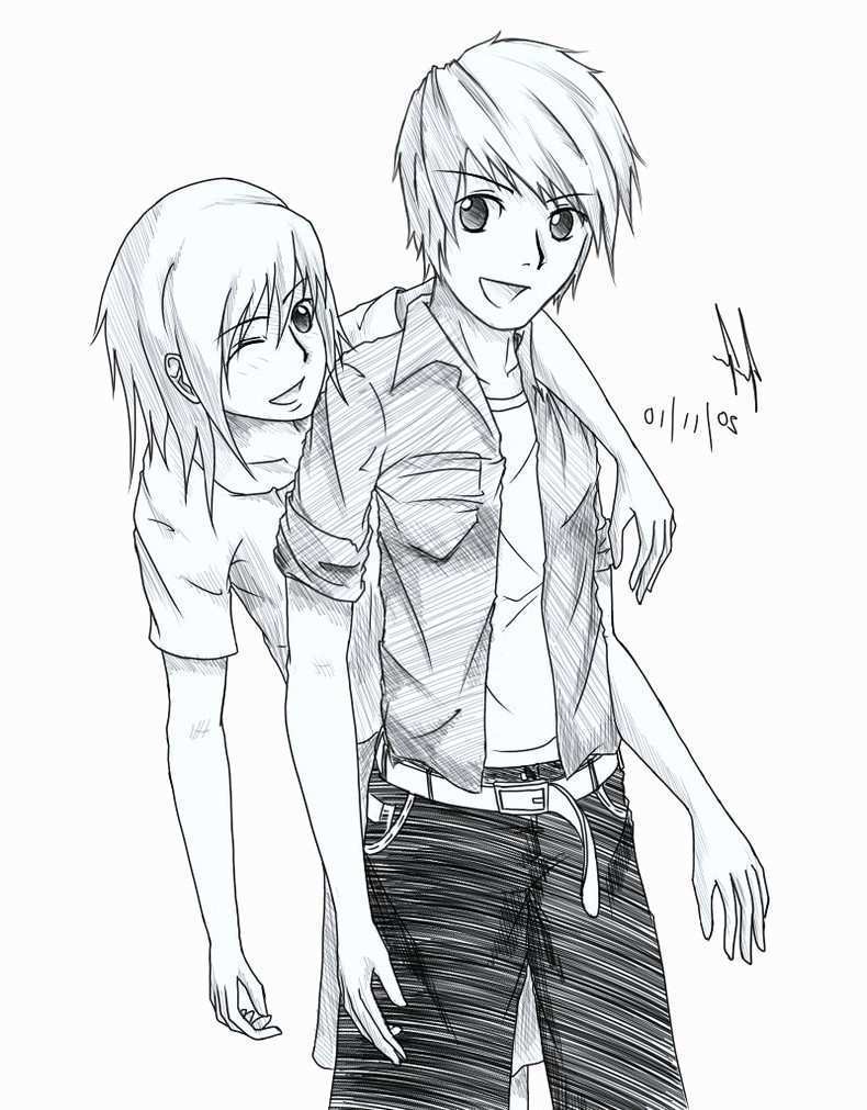 Anime Girl And Boy Holding Hands Drawing Otaku Wallpaper