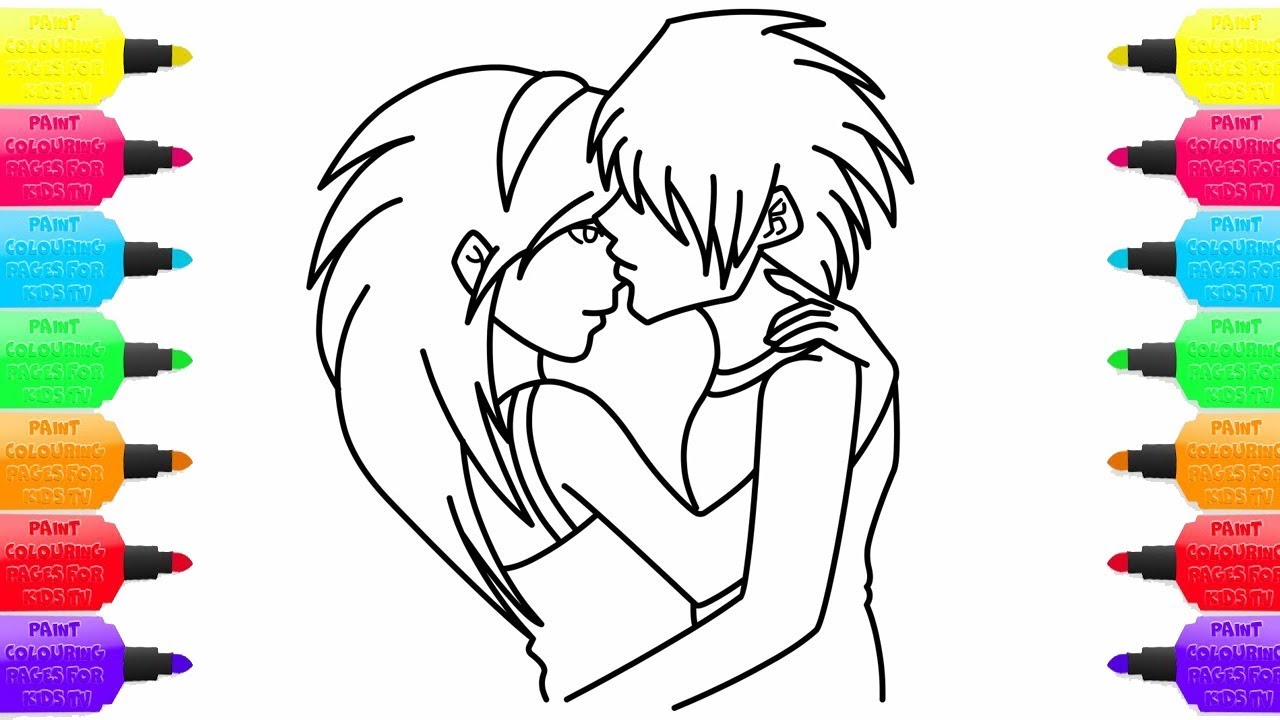 1280x720 Learning Draws Colors For Children Hugging Drawing Girl - Girl And Boy Hugging Drawing