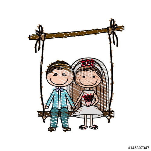 500x500 color pencil drawing of caricature married guy and girl sit - Girl And Guy Drawing