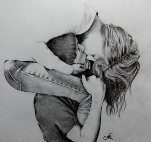 496x469 A Drawing Of A Girl And A Guy Kissing That Is So Sweet - Girl And Guy Drawing