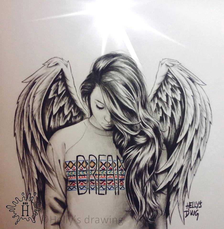 938x960 Helly's Drawing Via Facebook On We Heart It - Girl Angel Drawing