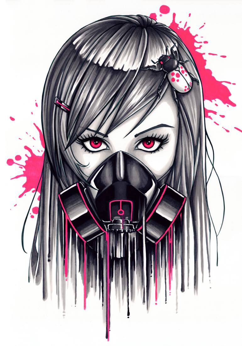 770x1102 Gas Mask Girl Drawing - Girl Art Drawing