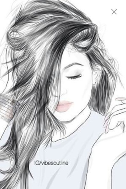 500x750 Art, Black And White, Colors, Drawing, Fashion, Girl, Hair, Makeup - Girl Art Drawing