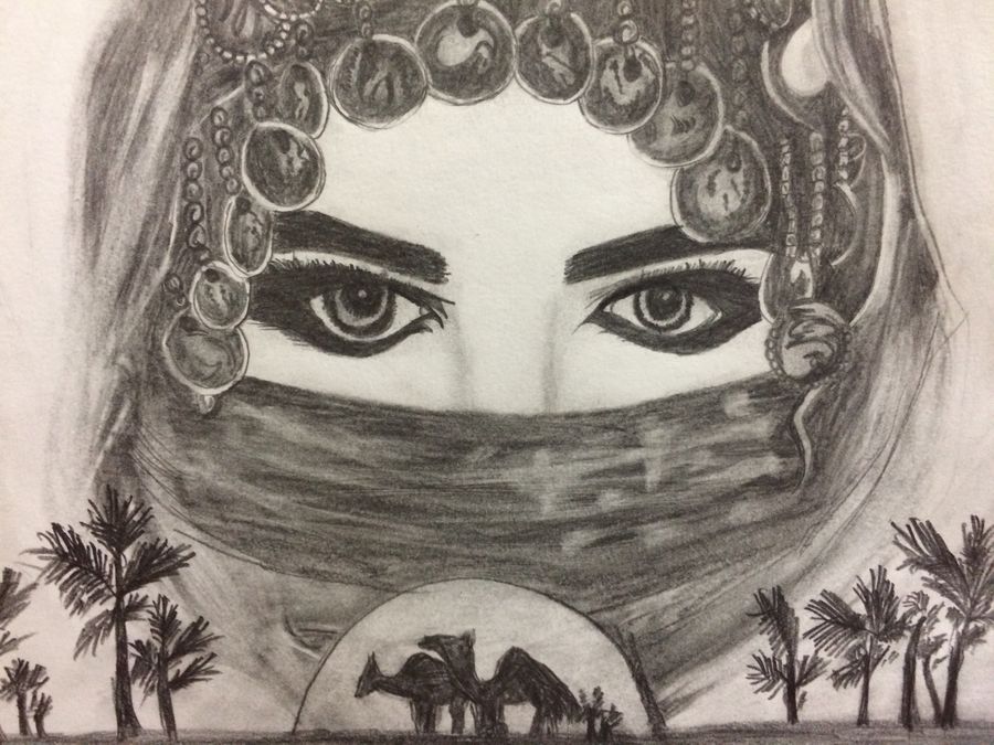900x675 Arabian Girl Sketch Painting - Girl Art Drawing