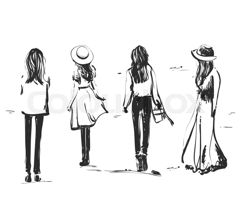 800x686 girls on a stroll people are walking stock vector colourbox - Girl Back Drawing