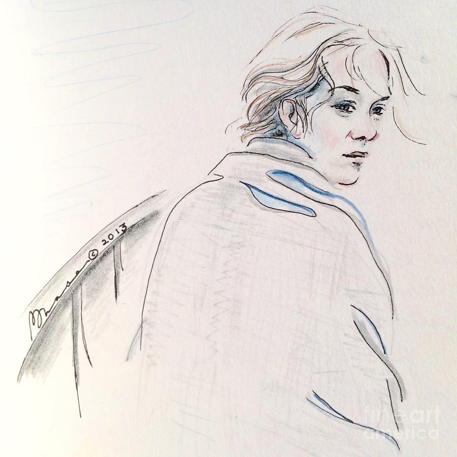 900x900 Looking Back Drawing - Girl Back Drawing