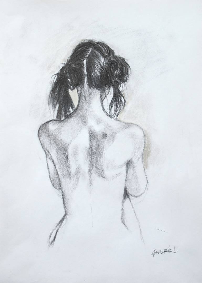 770x1076 Young Girl With Bunches Ii Sketch Drawing - Girl Back Drawing
