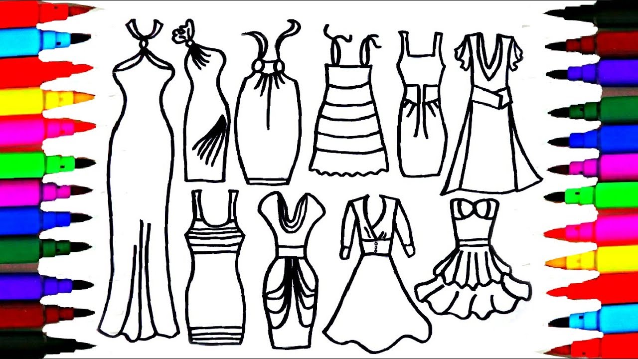 1280x720 Girls Dresses Drawing And Coloring For Kids L Teach Kids To Draw - Girl Clothes Drawing