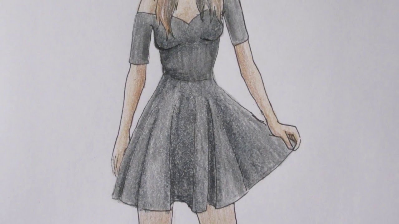 1280x720 How To Draw A Girl In A Black Dress - Girl Clothes Drawing
