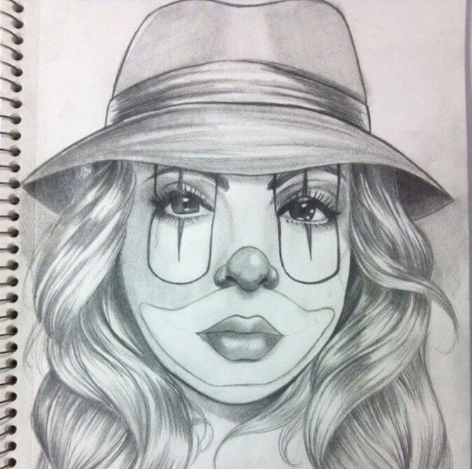 674x670 pepe vazquez payasa drawing! clown girl gangsta chicano girl - Girl Clown Drawing