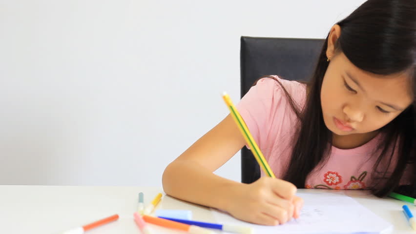 852x480 Little Asian Girl Drawing A Stock Footage Video - Girl Drawing A Picture