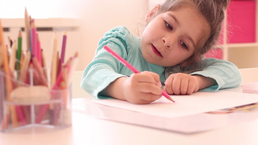 852x480 Cute, Happy, Little Girl Drawing Stock Footage Video - Girl Drawing A Picture