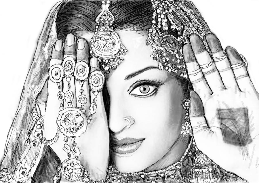 900x636 India Girl Drawing Art Poster Drawing - Girl Drawing Art