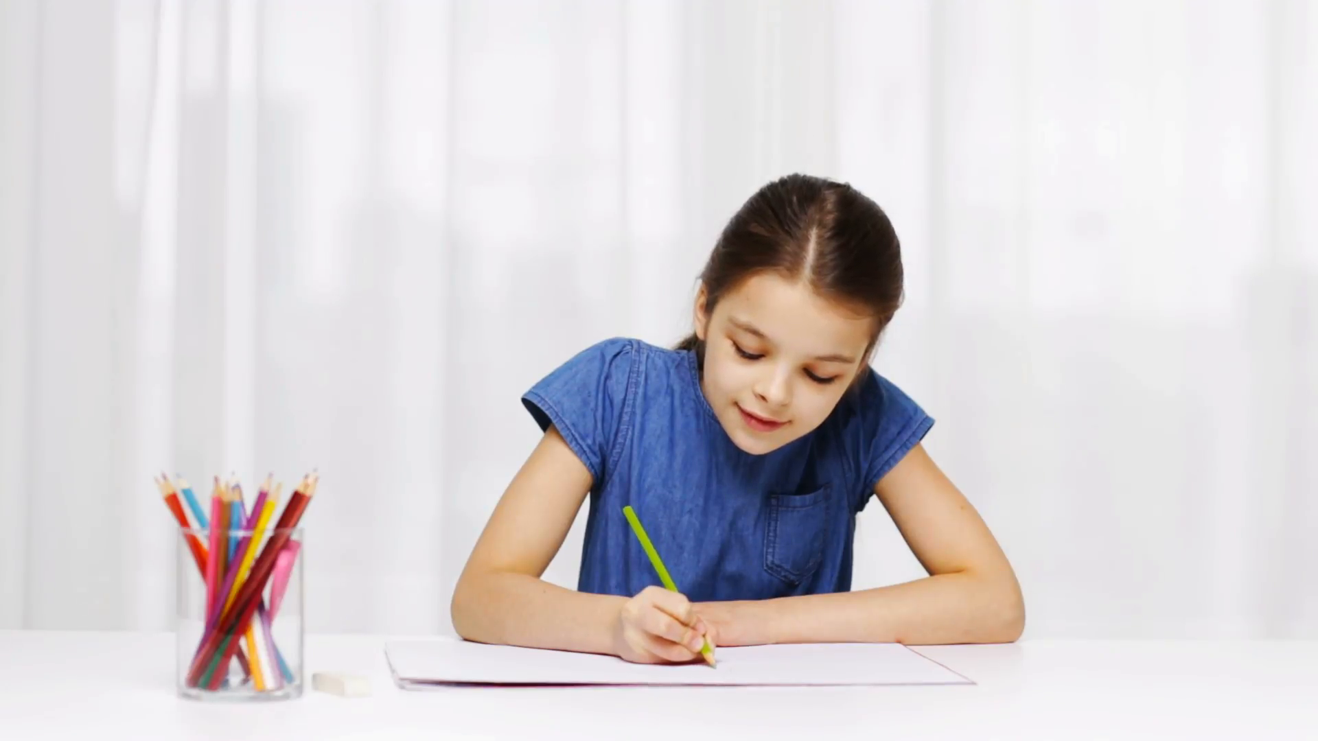 1920x1080 People, Childhood, Creativity And Art Concept - Girl Drawing Art