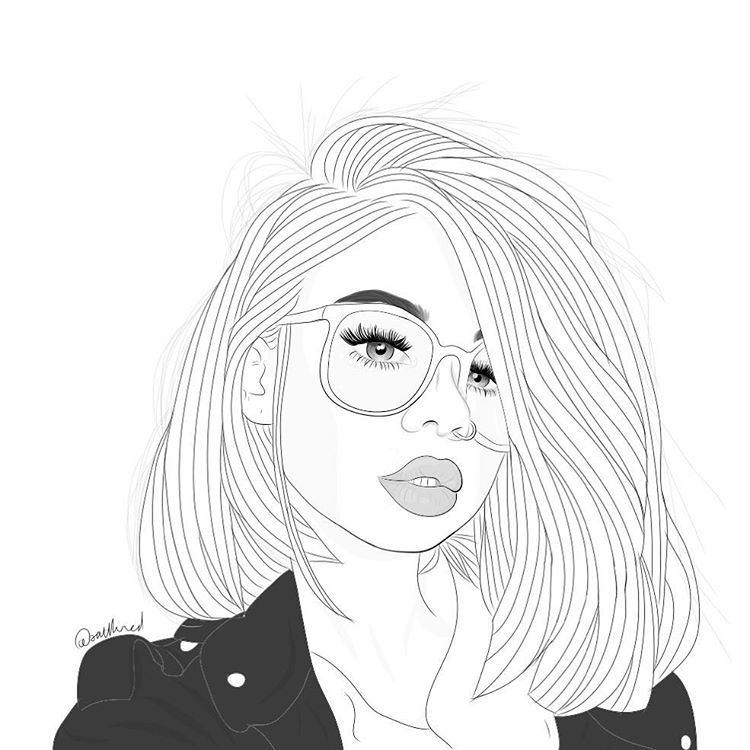 750x750 Girl Drawing - Girl Drawing Black And White