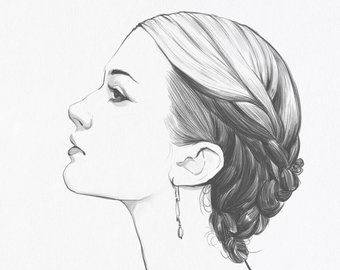340x270 Pencil Drawings Illustrations Etsy - Girl Drawing Black And White