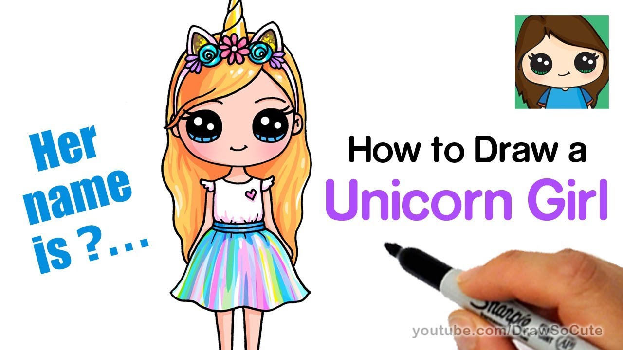 1280x720 How To Draw A Unicorn Cute Girl Easy - Girl Drawing Clipart