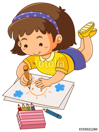 375x500 Little Girl Drawing Sun On Paper Stock Image And Royalty Free - Girl Drawing Clipart