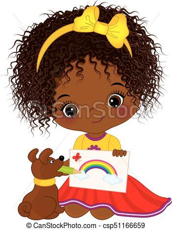 351x470 Vector Cute Little African American Artist Drawing Vector Little - Girl Drawing Clipart