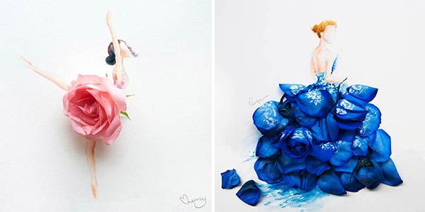 600x300 Girls Drawing Wearing Dresses Made Of Real Flower Petals - Girl Drawing Dress
