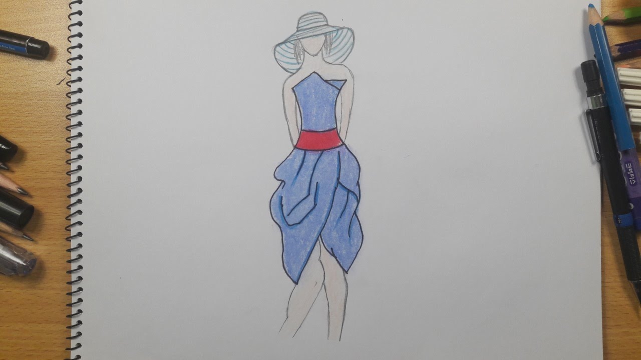 1280x720 Girls Dresses Drawing How To Draw A Dress Easy Step - Girl Drawing Dress