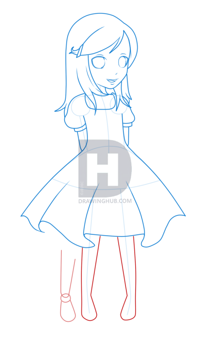 438x720 How To Draw A Girl In A Dress, Step - Girl Drawing Dress