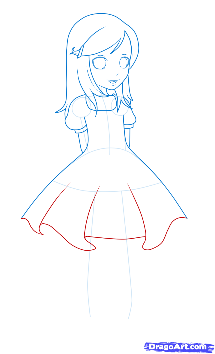 717x1178 How To Draw A Girl In A Dress, Step - Girl Drawing Dress